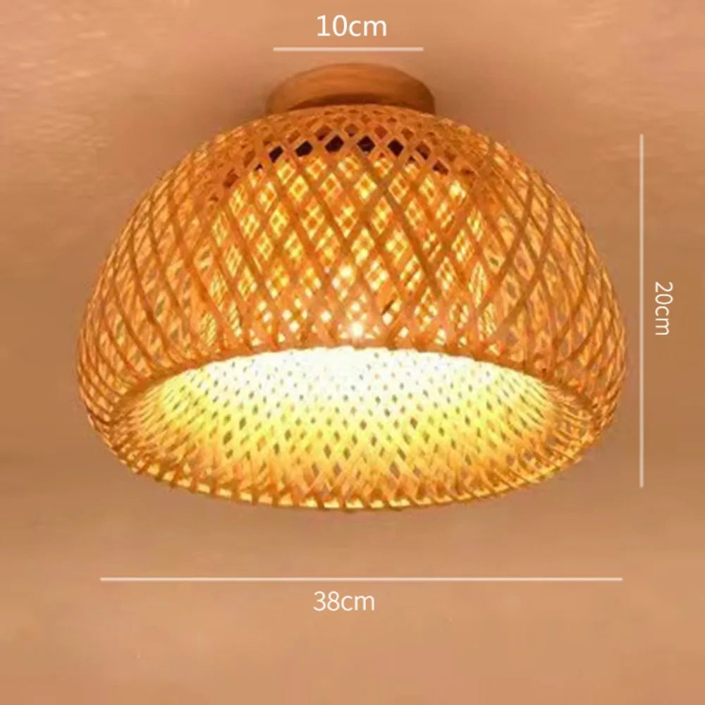 Handwoven Bamboo Ceiling Lamp Natural Rattan Flush Mount Light