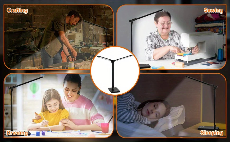 Double Head LED Desk Lamp Dual Swing-arm Table Lamp