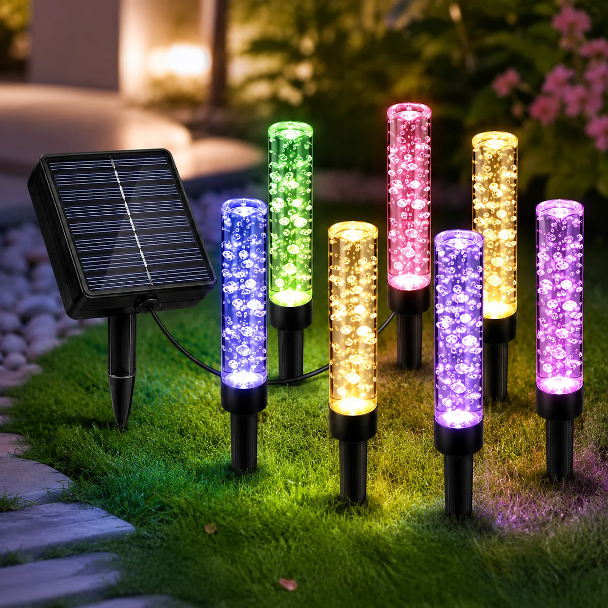 Solar Garden Lights Bubble Stick Pathway Stake Lights