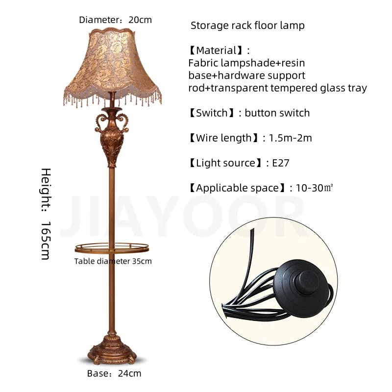 European Luxury Floor Lamp Retro Home Living Room Lamp