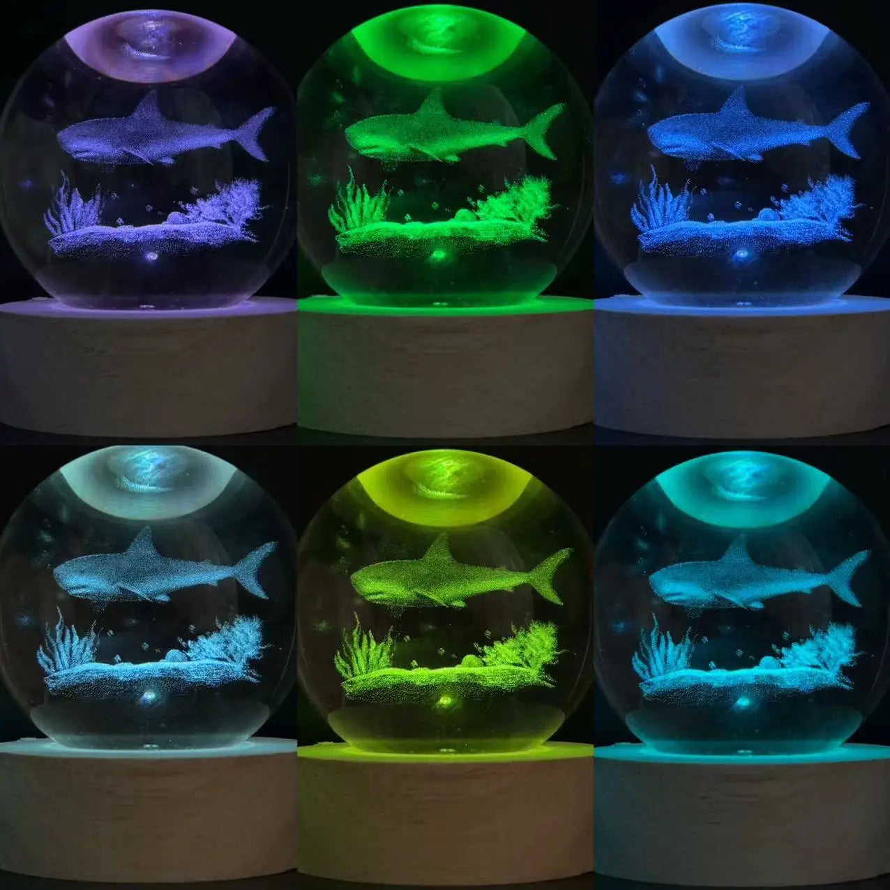 3D Ocean Shark Crystal Ball Color Laser Carved Nightlight