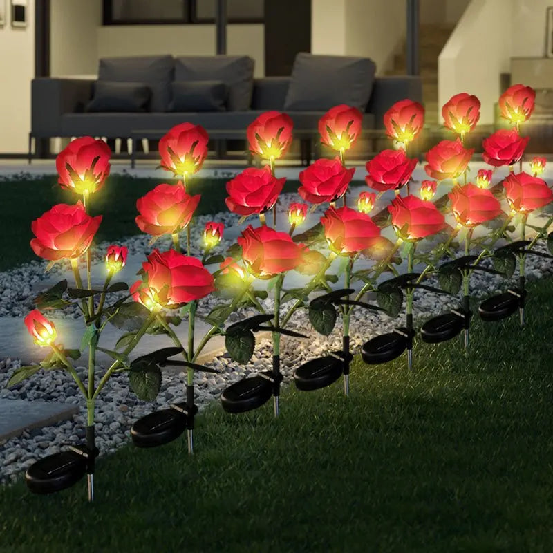 LED Solar 5-heads Rose Flower Outdoor Summer Lawn Lamp