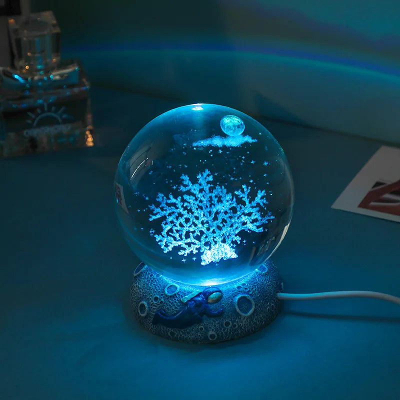 New Crystal Ball Night Light Ornament Luminous Resin Base Glass