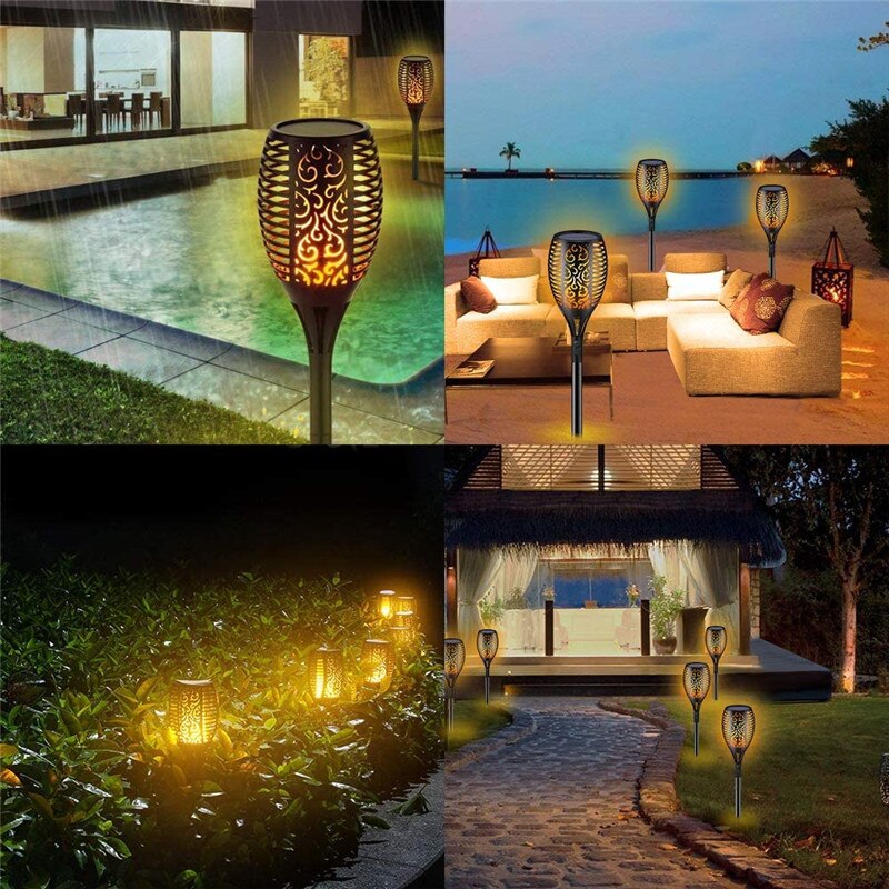 LED Solar Flame Torch Light Waterproof