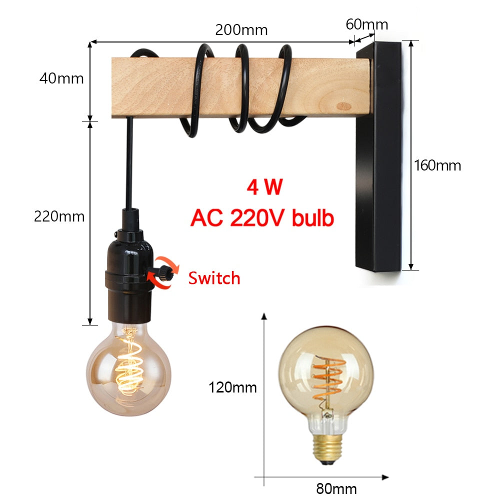 Retro Iron Wood Wall Lamp Lighting