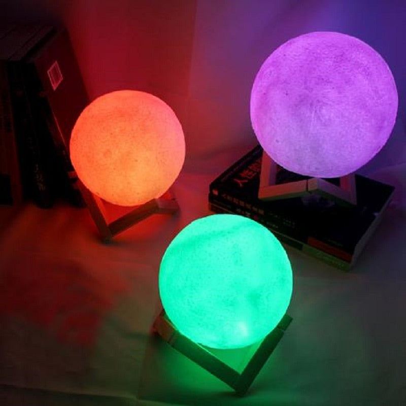 LED Night Light 3D Print Moon Lamp 8CM Battery Powered