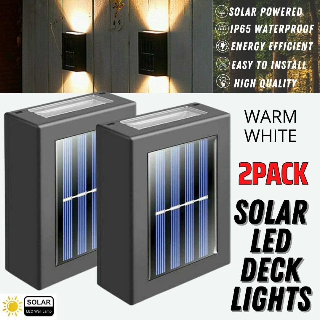 2 Pack New Solar Deck Lights Outdoor Waterproof LED Steps Lamps For Stairs Fence