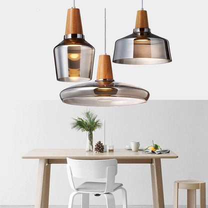 Modern Led Glass Pendant Light Fixture With Wood Vintage