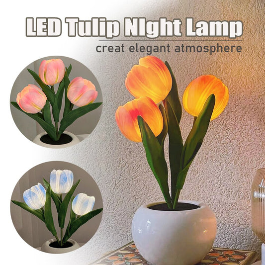 LED Tulip Home Room Decoration Romantic Potted Gift For Office LED Lights