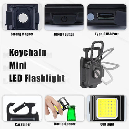 Portable Flashlight Rechargeable Glare COB Keychain Light LED