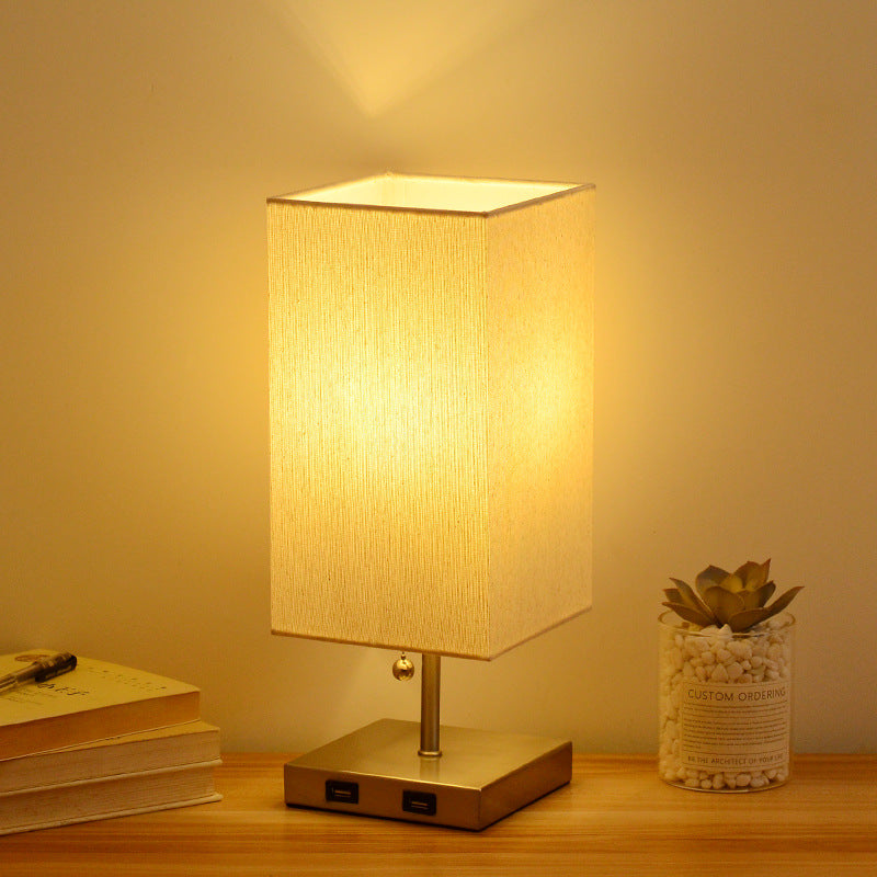 USB Table Lamp Bedside Night Light Solid Wood LED Desk Lamp