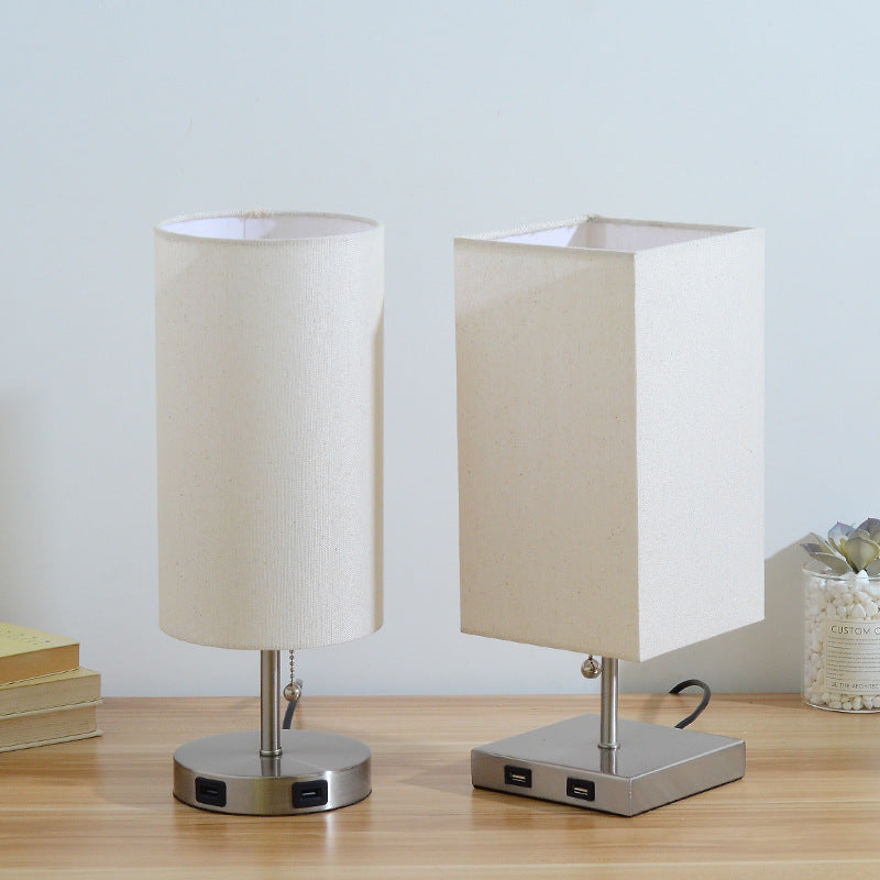 USB Table Lamp Bedside Night Light Solid Wood LED Desk Lamp