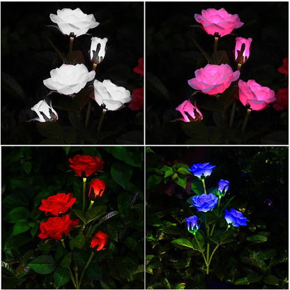 LED Solar Simulation Rose Flower Light Waterproof Garden Landscape Lamp