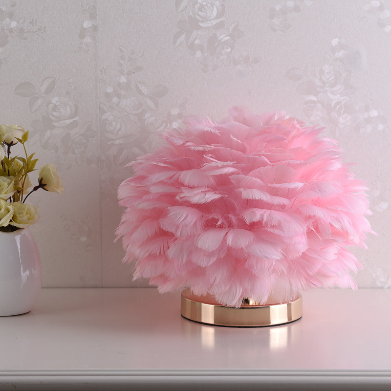 Feather Table Lamp Bedroom Bedside Light Luxury Ins Creative