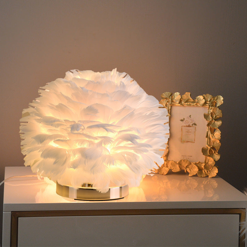 Feather Table Lamp Bedroom Bedside Light Luxury Ins Creative