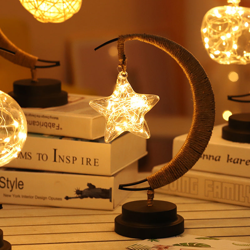 Ins Wind Iron Ornament Led Moon Star Shape Copper Wire Lamp