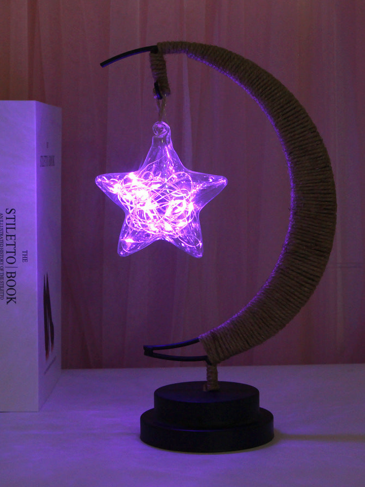 Ins Wind Iron Ornament Led Moon Star Shape Copper Wire Lamp