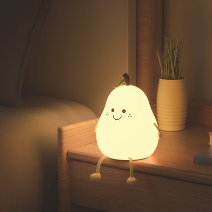 LED Pear Fruit Night Light USB Rechargeable Dimming Lamp