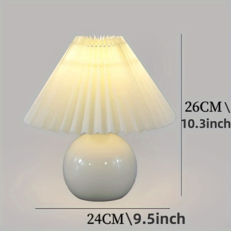 Ceramic Bottom Pleated Table Lamp USB Push Button