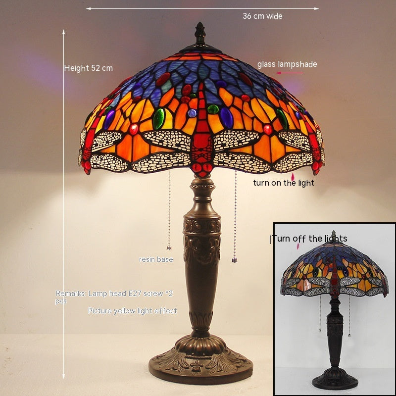 Tiffany Dragonfly Stone Table Lamp Bedroom Living Room Retro