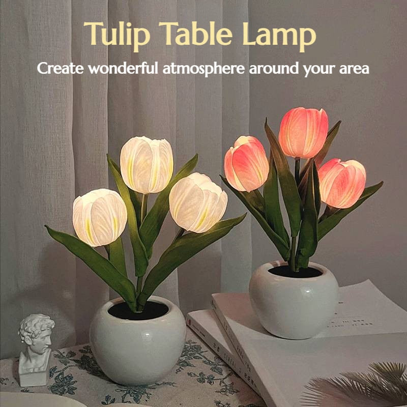 LED Tulip Home Room Decoration Romantic Potted Gift For Office LED Lights