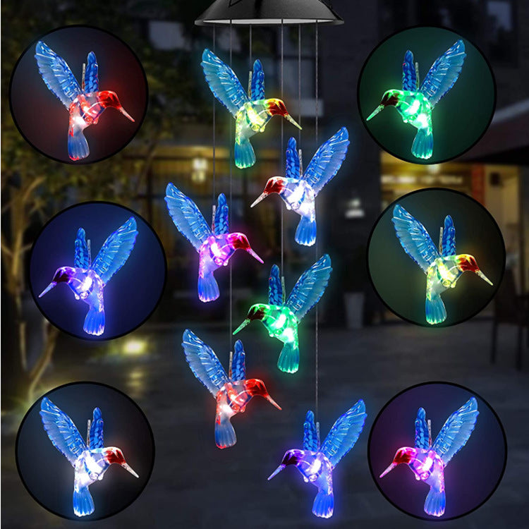 Outdoor Solar Wind Chime Lamp Hummingbird Butterfly Ball