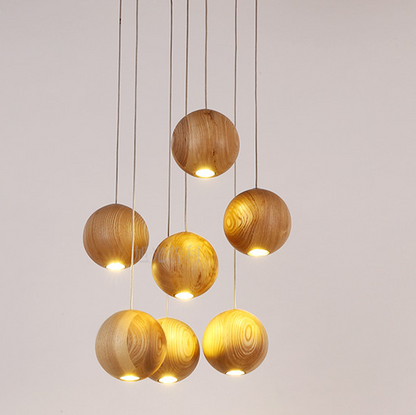 Nordic wood solid wood ball chandelier creative personality living room dining room hanging lamps