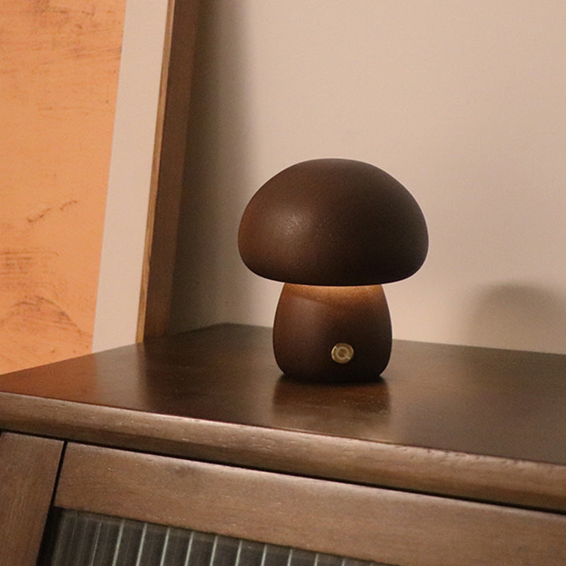 INS Wooden Cute Mushroom LED Night Light With Touch Switch  Bedside