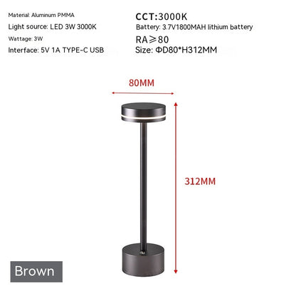 Aluminum Alloy Bar Frisbee Table Lamp USB Touch Switch Rechargeable Light