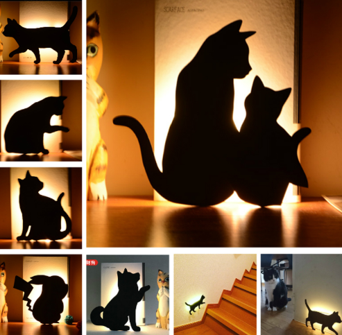 LED Animal Dog Cat Shape Night Light Sensor Control Smart Sound Lamps