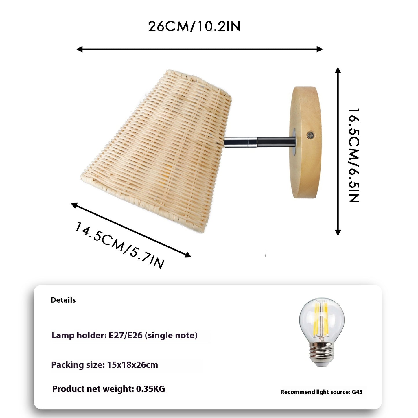 Rattan Wall Lamp Bedside Wall Lamp Mirror Front Lamp