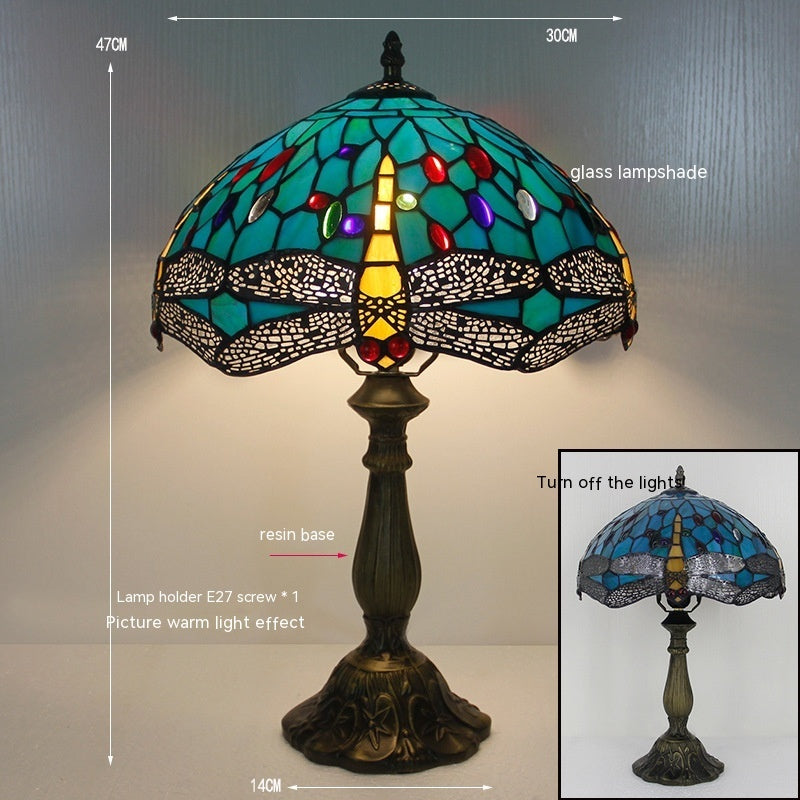 Tiffany Dragonfly Stone Table Lamp Bedroom Living Room Retro