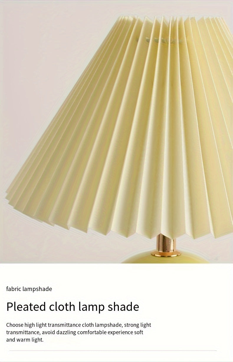 Ceramic Bottom Pleated Table Lamp USB Push Button