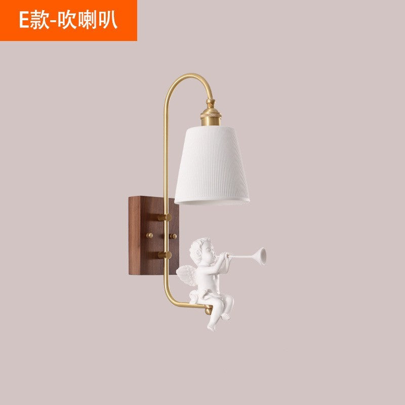 Copper Walnut Angel Resin Led Wall Lamp