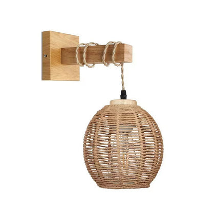 Retro Japanese Bamboo Woven Bedside Wall Lamp