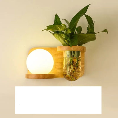 Green Plant Solid Wood Corridor Decoration Wall Lamp