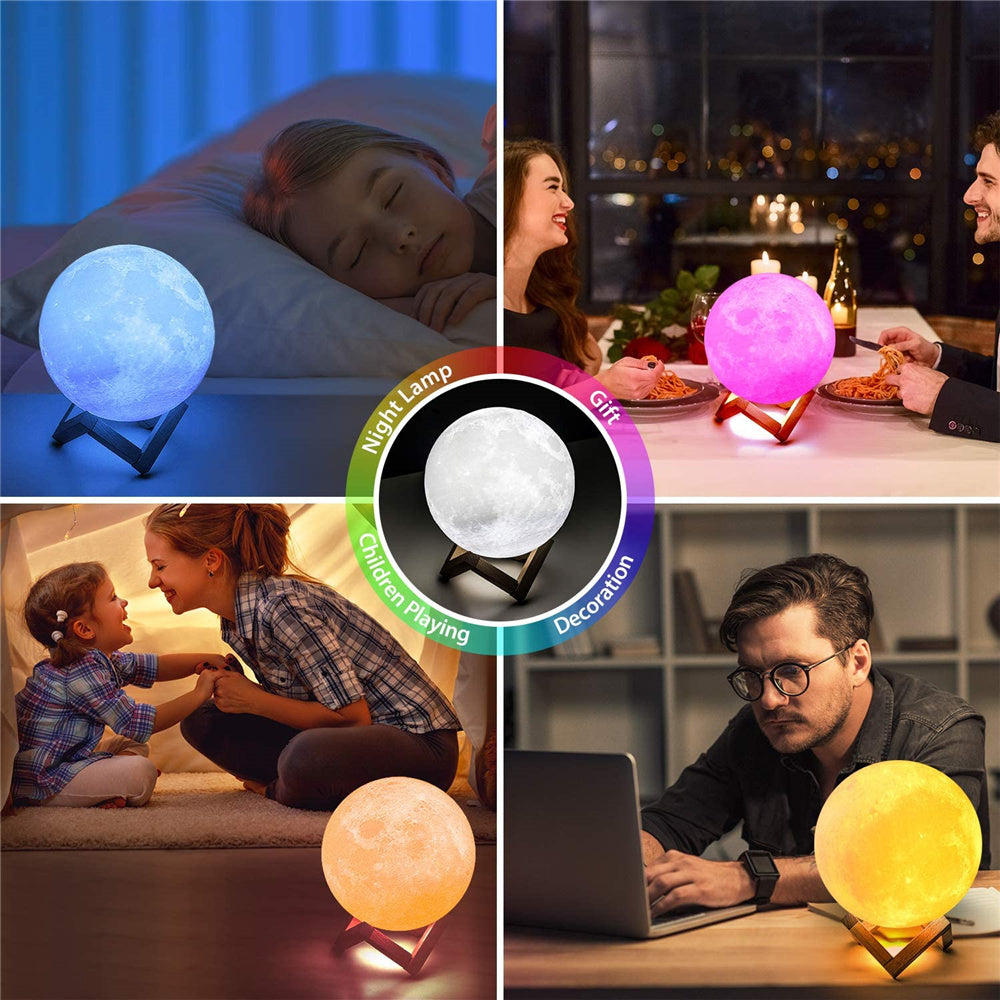 LED Night Lights Moon Lamp 3D Print Moonlight Timeable Dimmable