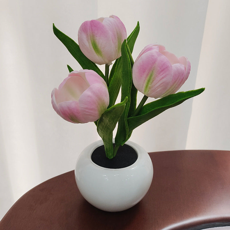 LED Tulip Home Room Decoration Romantic Potted Gift For Office LED Lights