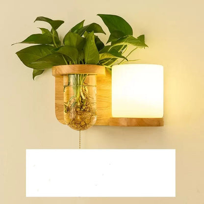 Green Plant Solid Wood Corridor Decoration Wall Lamp