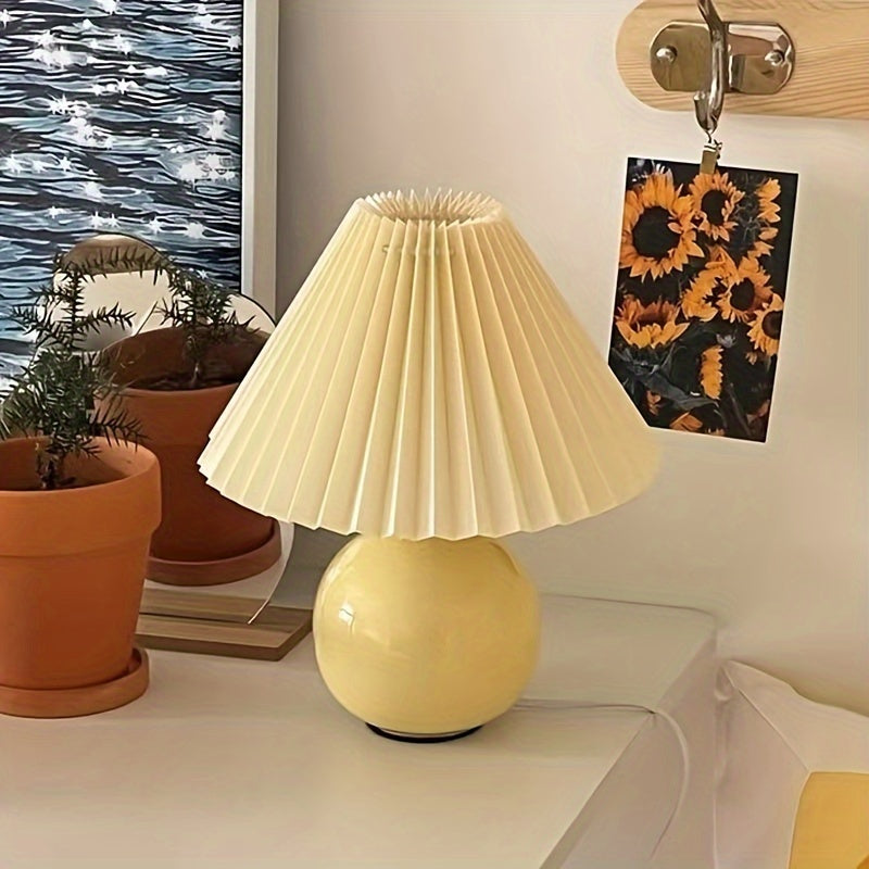 Ceramic Bottom Pleated Table Lamp USB Push Button