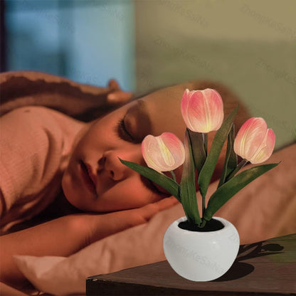 LED Tulip Home Room Decoration Romantic Potted Gift For Office LED Lights