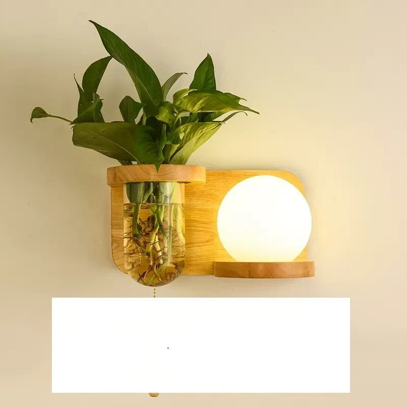 Green Plant Solid Wood Corridor Decoration Wall Lamp