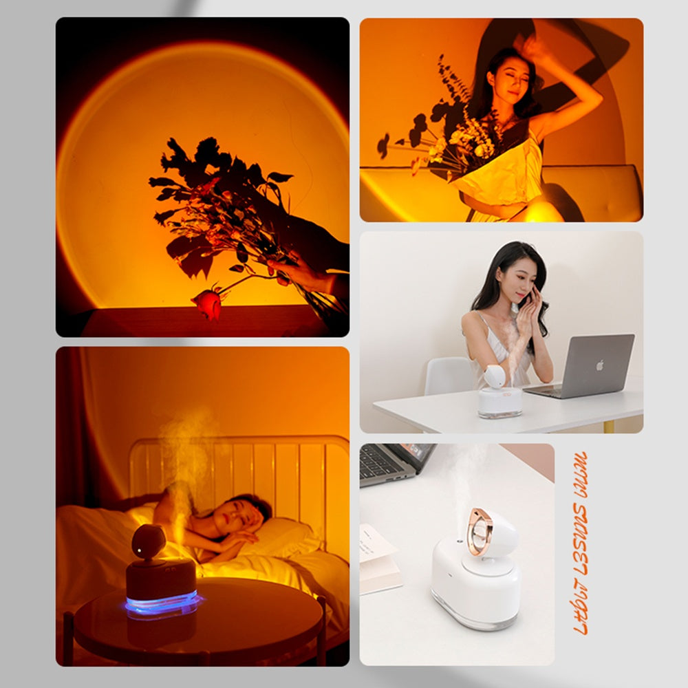 2 In 1 Mini Wireless Sunset Lamp Air Humidifier Ambient Light