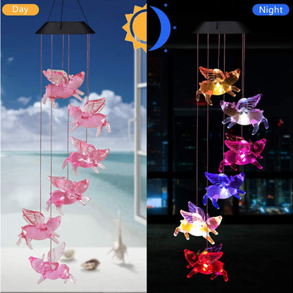 Outdoor Solar Wind Chime Lamp Hummingbird Butterfly Ball