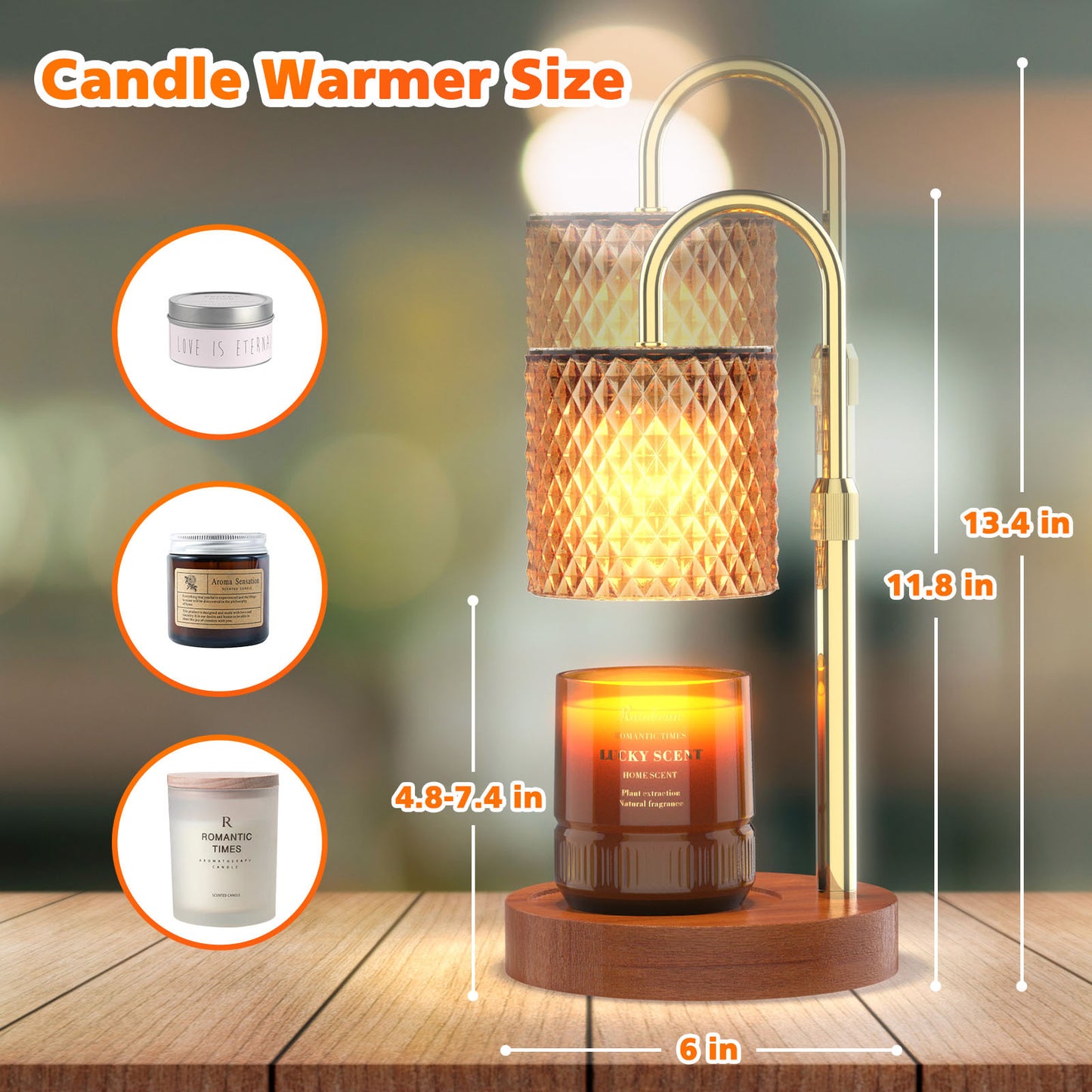 RAINBEAN Candle Warmer Lamp Adjustable Height Electric  Light