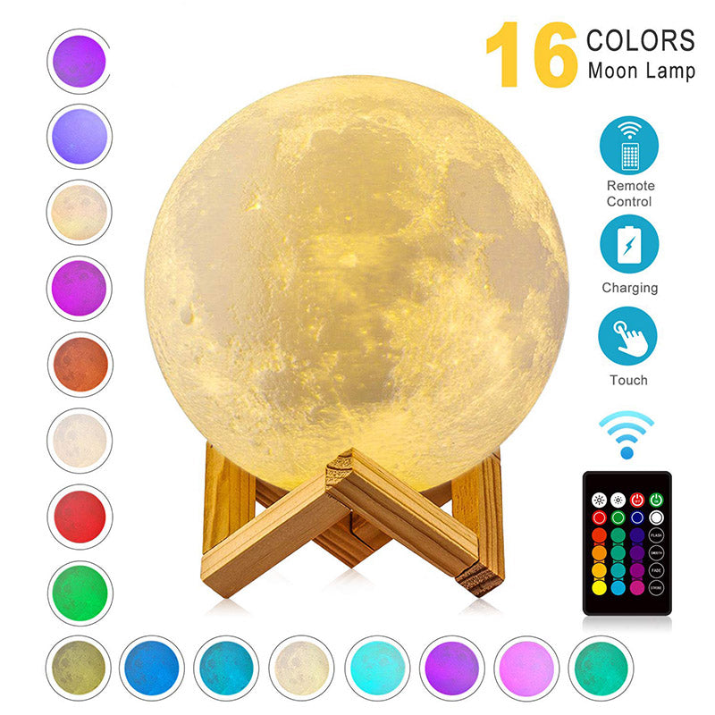 LED Night Lights Moon Lamp 3D Print Moonlight Timeable Dimmable