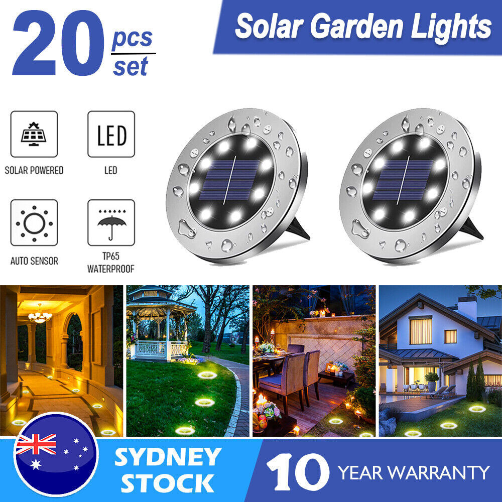 8LEDs Ground Solar Lights 20X Outdoor Garden Path AU