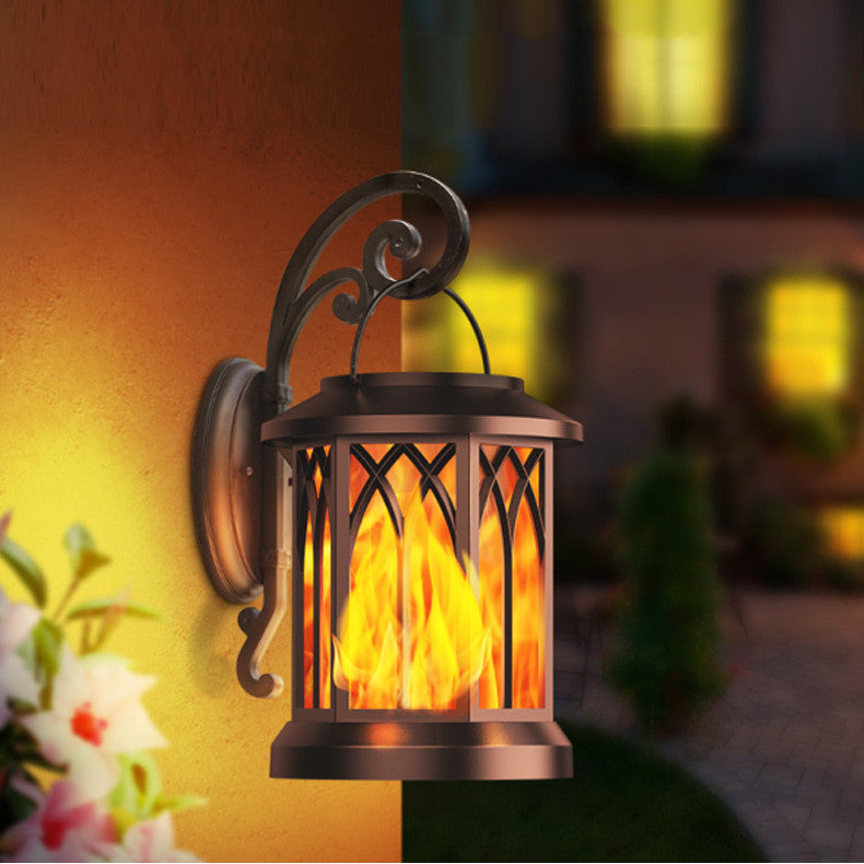 LED Solar Energy Simulation Flame Waterproof Outdoor Wall Lamp