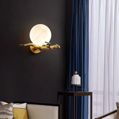 Light Luxury Copper Marble Creative Bedroom Wall Lamp