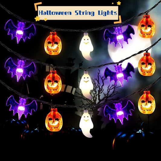 LED Halloween Pumpkin Spider Bat Skull String Light Lamp